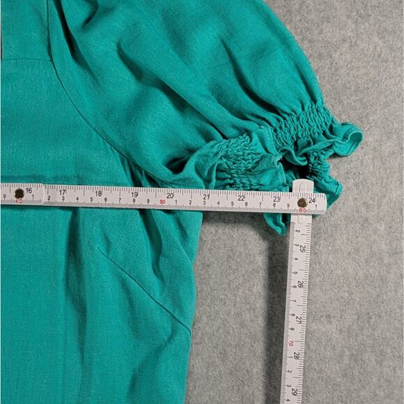 Draper James Linen Blend Puff Sleeve Mini Dress Teal Square Neck Size M - Picture 6 of 16